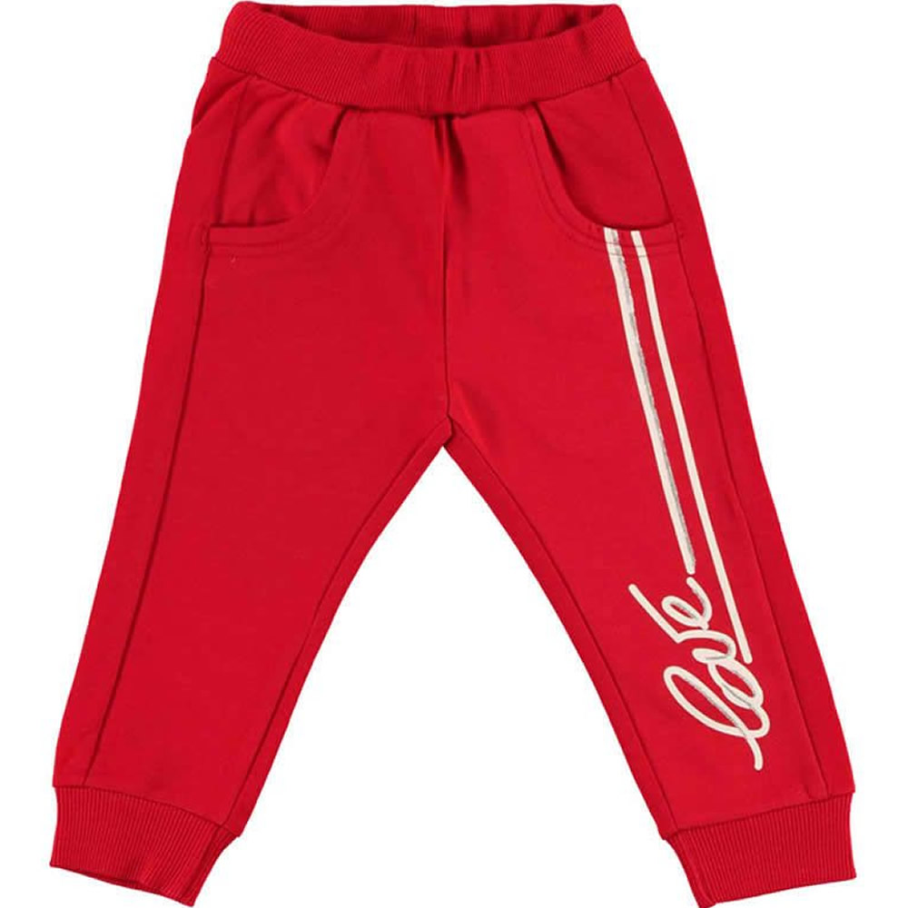 Pantalone lungo con polso cotone garzato 4v661 neonata ido - rosso