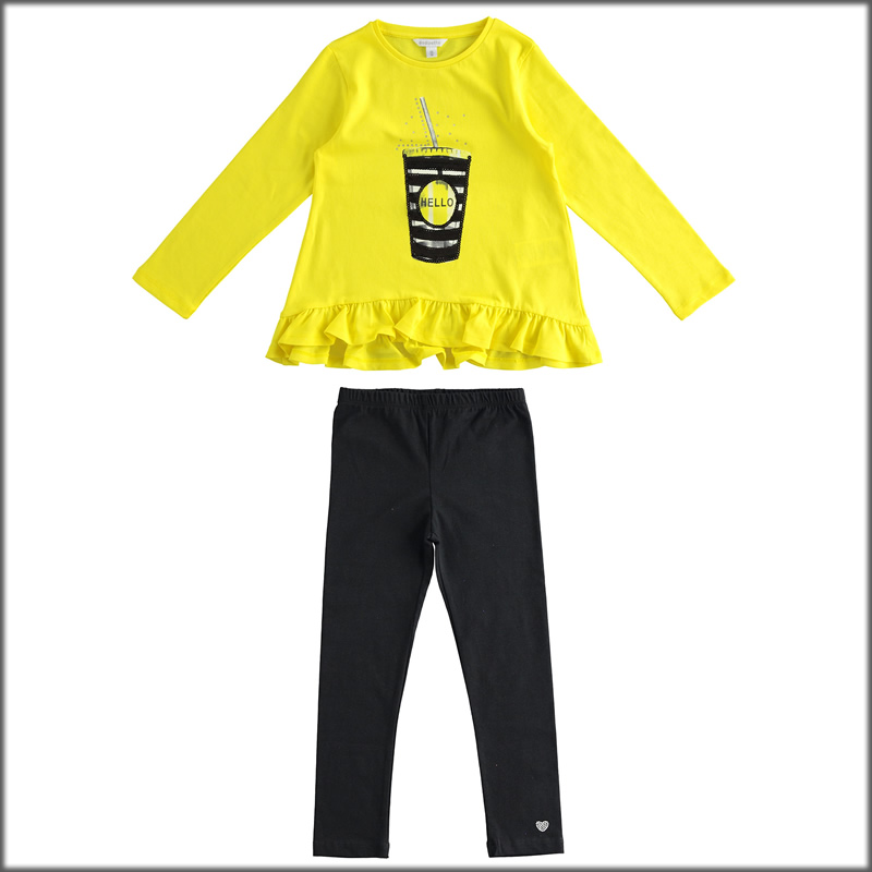 Completo t-shirt e leggings lungo 5j237 bambina dodipetto giallo nero