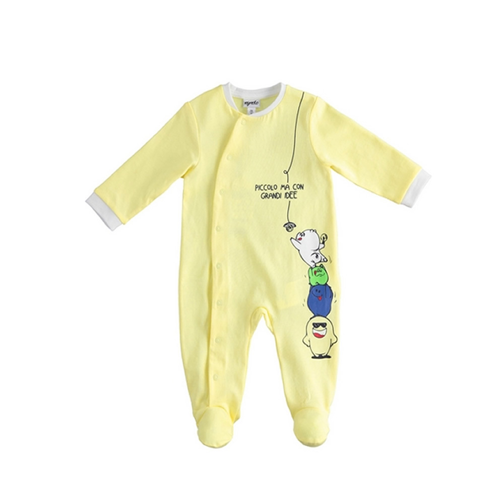 Tutina intera in jersey di cotone 22213 per neonato mignolo giallo