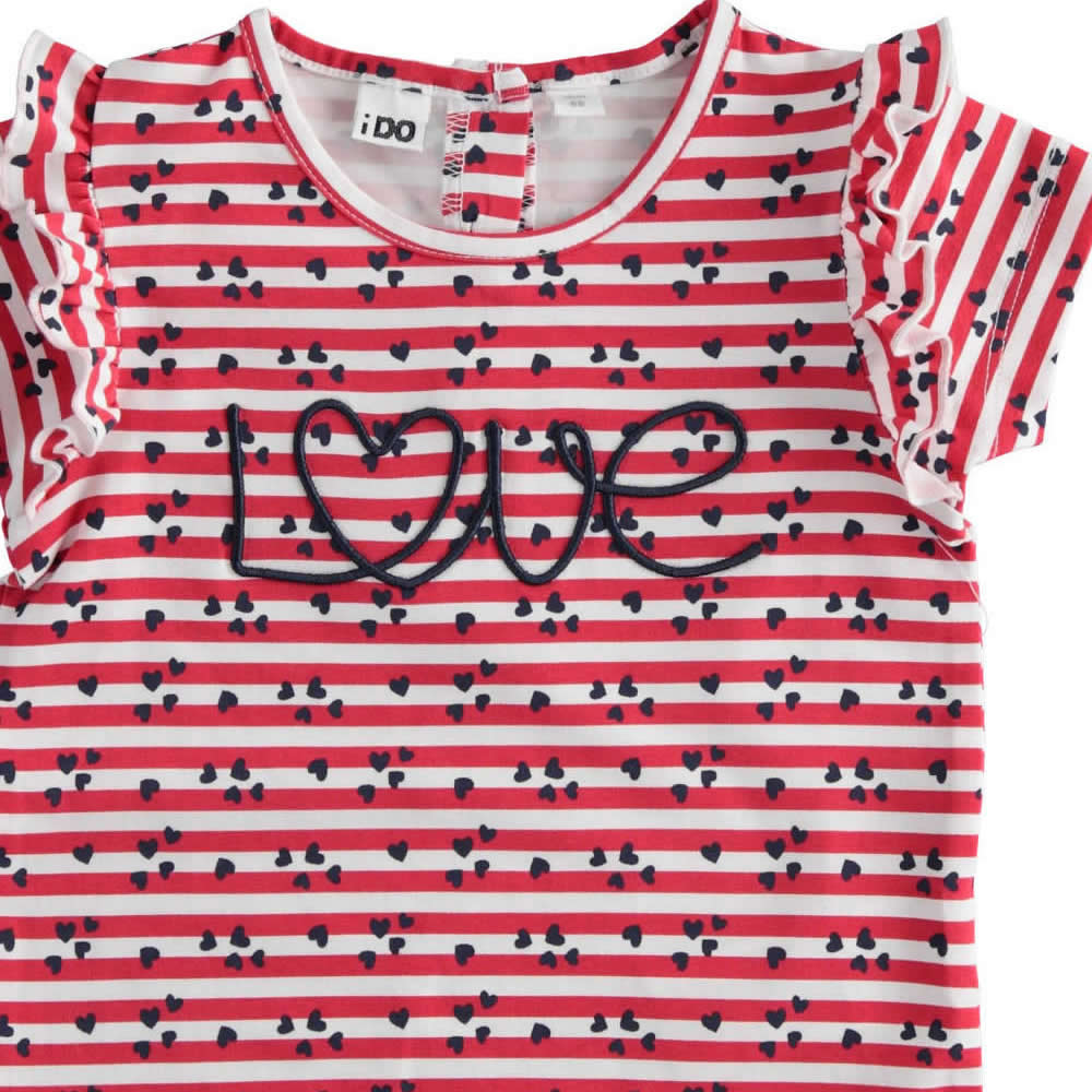 T-shirt manica ad aletta 4.2310 rigata bambina ido rosso blu