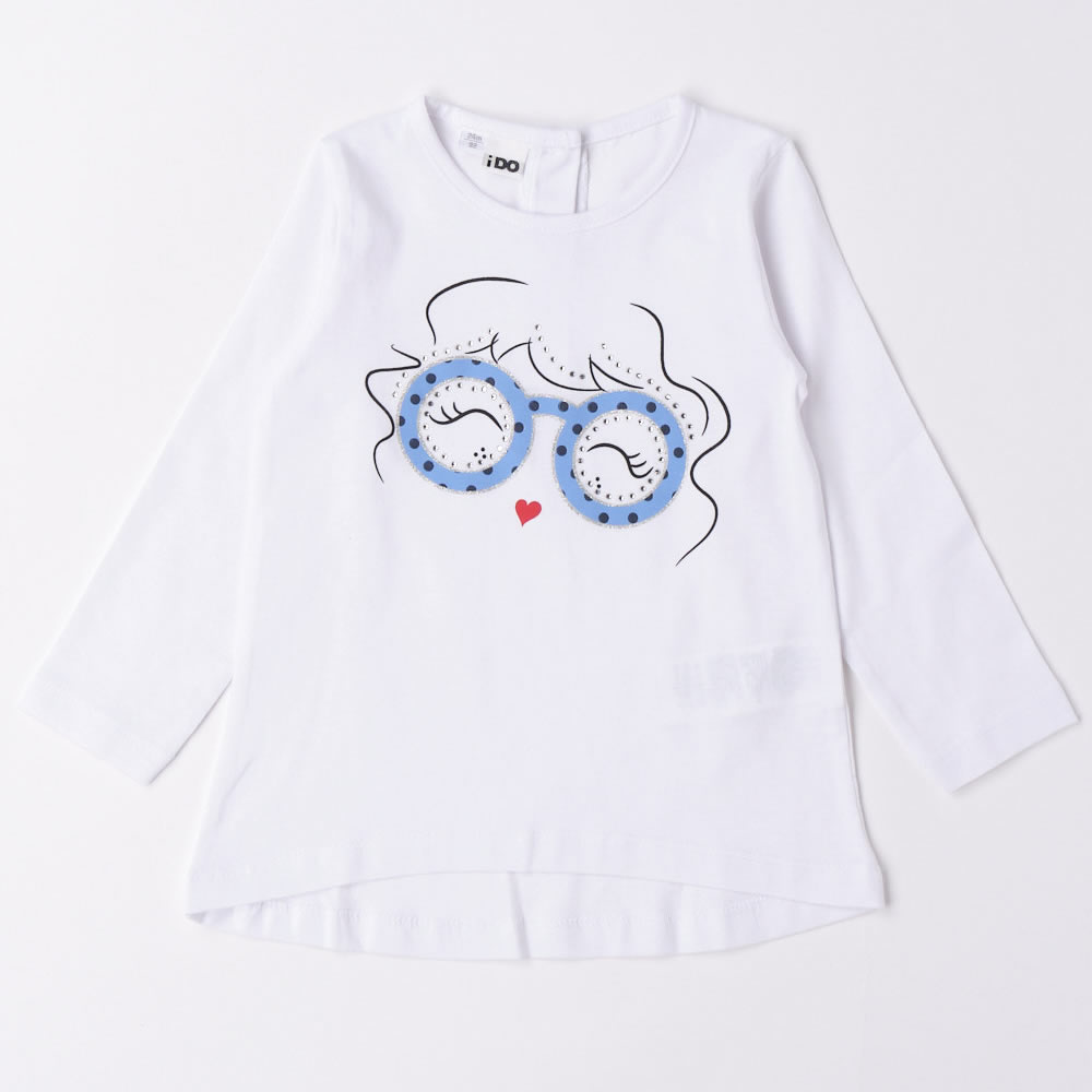 T-shirt manica lunga di cotone stampata 4.6337 bambina ido bianco