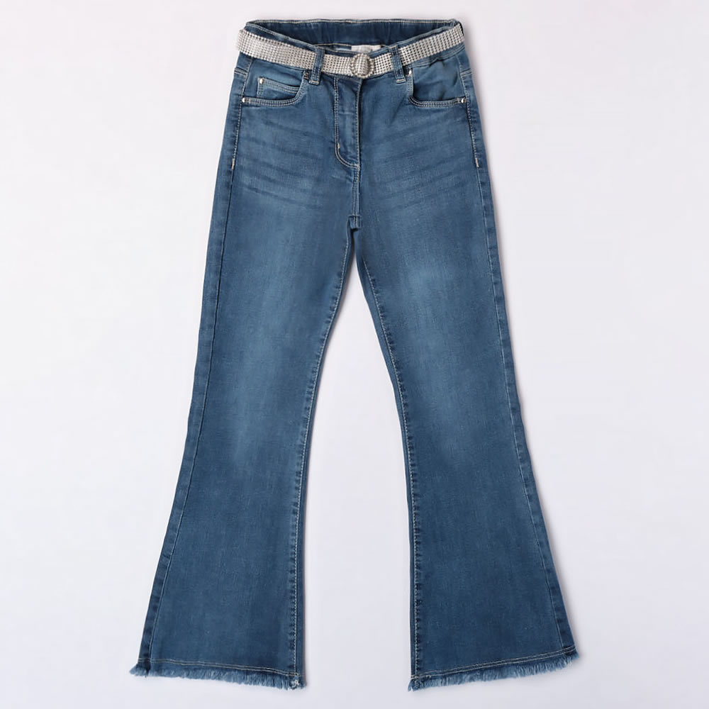 Jeans sfrangiato con cintura gioiello 4.7883 ragazza ido stone washed chiaro