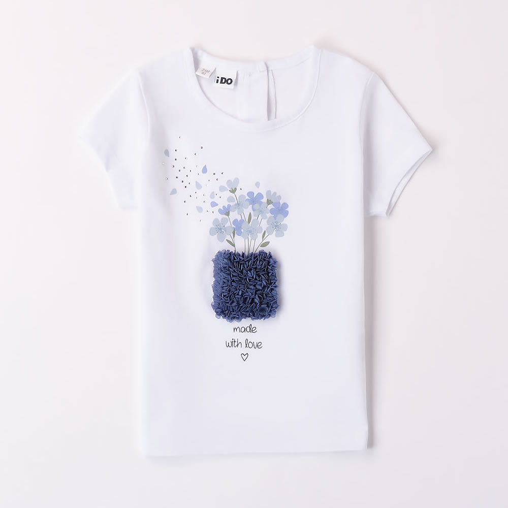 T-shirt manica corta 4.8341 con applicazioni bambina ido bianco