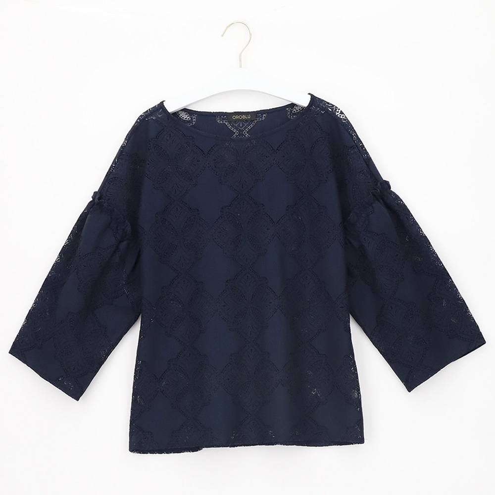 T-shirt jacquard lace 67617 manica 3/4 donna oroblu blue