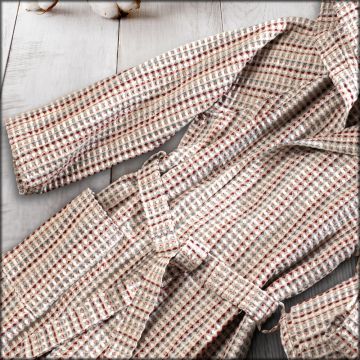 ACCAPPATOIO CON CAPPUCCIO NIDO D'APE MULTICOLOR COTONE ROSSI
