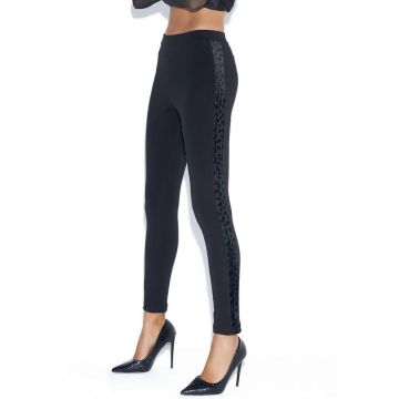 LEGGINGS DONNA CON INSERTI VELLUTO MACULATO 362 ROSSOPORPORA