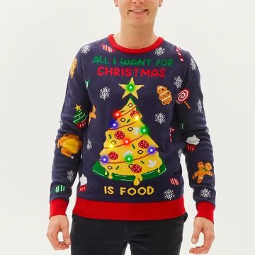 MAGLIONE ALL I WANT FOR CHRISTMAS IS FOOD CON LUCI ADULTO CHRISTMAS SWEATS