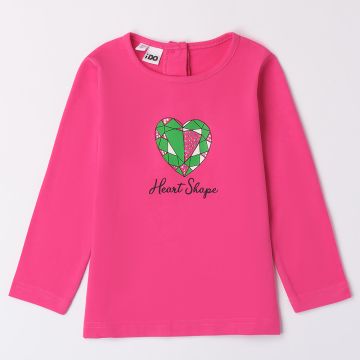 MAGLIA GIROCOLLO CON STAMPA E STRASS 4A331 BAMBINA IDO