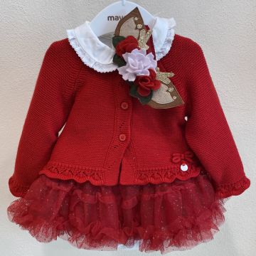 COMPLETO CON GONNA DI TULLE ROSSA 2301 NEONATA MAYORAL