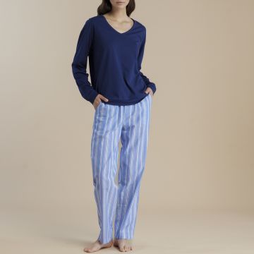 PIGIAMA SCOLLO A V E PANTALONE DI TELA 9029 DONNA NOI DI NOTTE