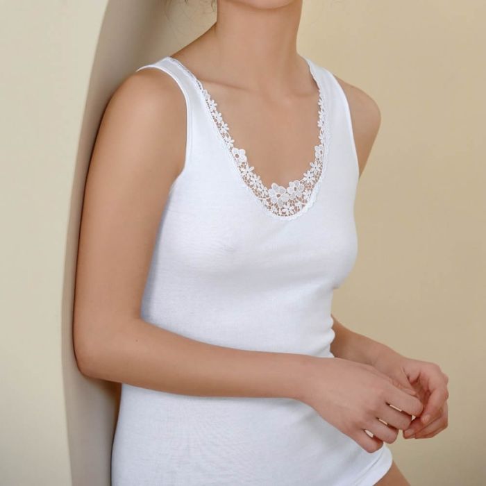 CANOTTA SPALLA LARGA CON PIZZO PURO COTONE 610492 DONNA ANTONELLA main product photo