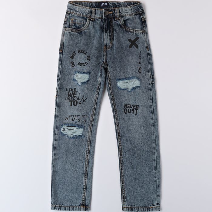 PANTALONE DENIM CON SCRITTE 4A799 RAGAZZO IDO main product photo
