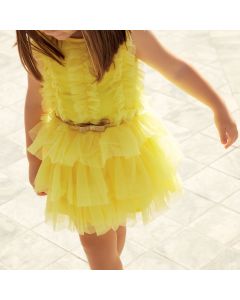 ABITO SMANICATO IN TULLE GIALLO 4.6311 BAMBINA IDO
